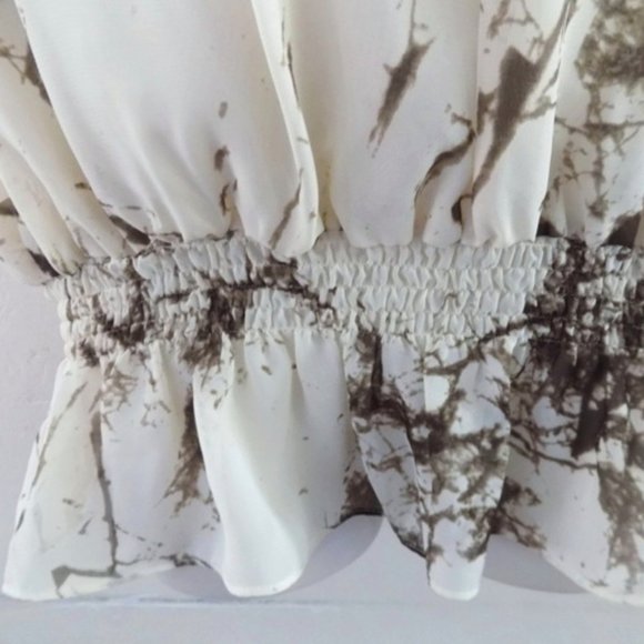 NWT Sleeveless ruffle top 8 Brown Off white Print Blouson Romantic Flowy Peplum - Picture 3 of 6
